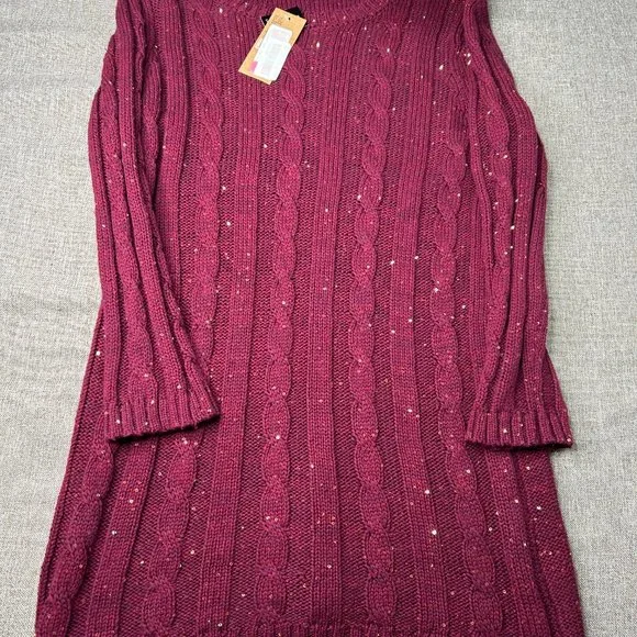 Cremieux Sweater Top Women's Small Round Neck Maroon w/ Gold Sequins NWT - Picture 4 of 13